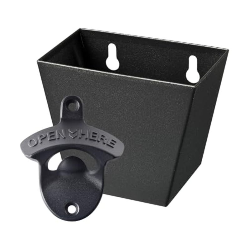 Bottle Opener Wall Mounted Beer Opener with Cap Catcher Bucket Stainless Mountable for Post Table - Image 1
