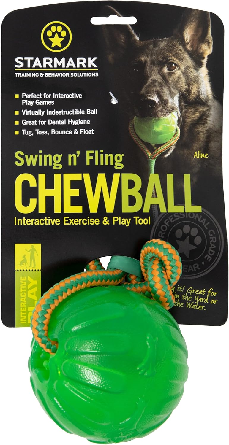 Starmark Everlasting Fun Ball on a Rope Dog Toy for Medium to Large Breeds - Image 2