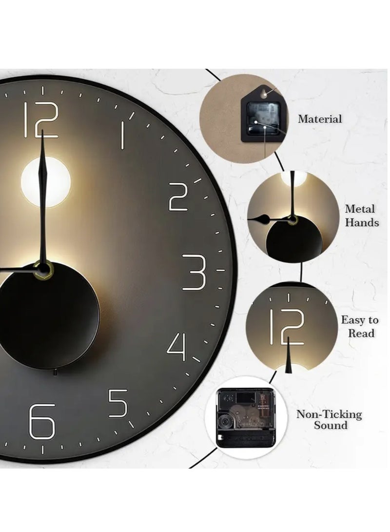 ZTEK 12-inch Wall Clock,Silent Round Classroom Clock, 3D Curved Glass Large Wall Clock,Battery Operated Decorative Wall Clocks, for Living Room Bedroom Office Wall Decoration-Black - Image 4