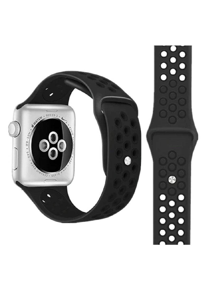 CATANES - Apple Watch 45mm / 44mm / 42mm Band Silicone Strap Sport Wrist Band Replacement Smart Watch Band Black - Image 1