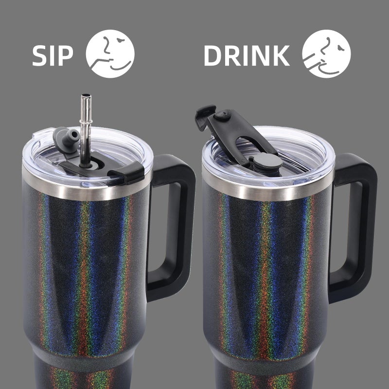 WATERSY 30 oz Shiny Tumbler with Handle and Straw,Stainless Steel Tumbler with Lid and Straw,Insulated Travel Mug(Cold for 34 Hours),Water Bottle for Iced Tea,Coffee (Black) - Image 3
