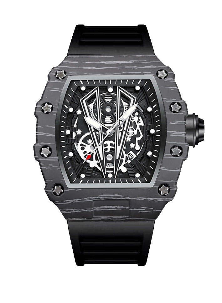 GELESE Men's Barrel Watch with Curved Mirror and Hollow Design - Sporty Men's Timepiece - Image 1