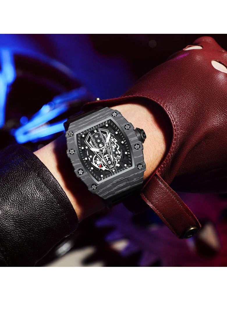 GELESE Men's Barrel Watch with Curved Mirror and Hollow Design - Sporty Men's Timepiece - Image 2