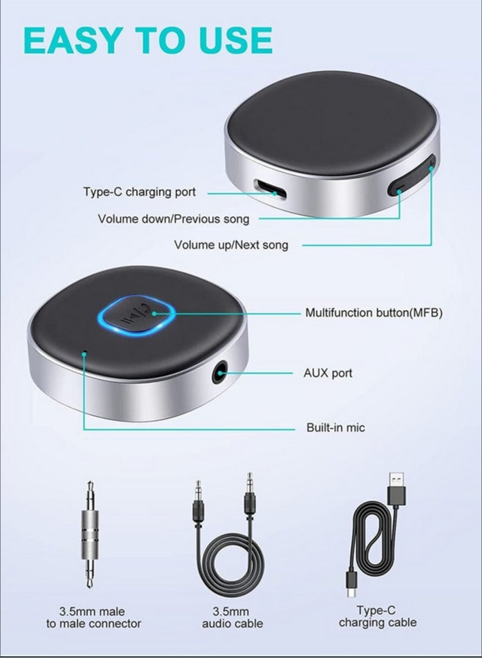Bluetooth Adapter, Mini AUX Bluetooth 5.0 Receiver for Music Streaming, Hands-free Calls, Dual Connection, 12H Playtime, Car Bluetooth Aux Adapter, Home Stereo, Wired Headphones, Speaker  - Image 4
