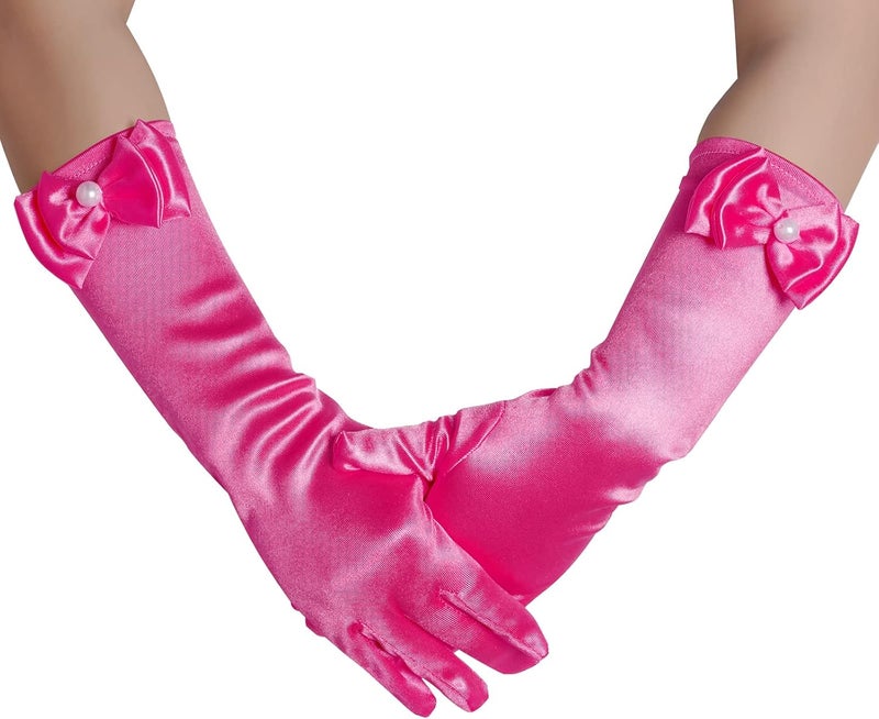 Yolyoo Girls Princess Gloves,Girl White Long Satin Princess Dress Up Diamonds Bows Gloves for Birthday,Wedding, Costume Party - Image 5