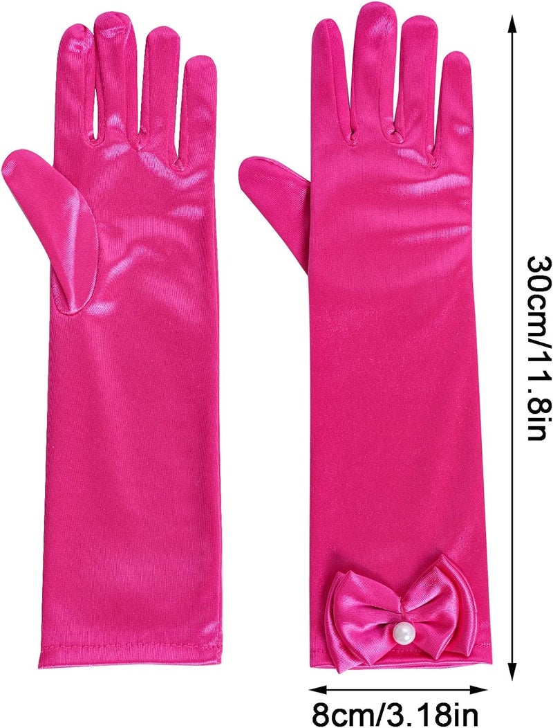 Yolyoo Girls Princess Gloves,Girl White Long Satin Princess Dress Up Diamonds Bows Gloves for Birthday,Wedding, Costume Party - Image 2