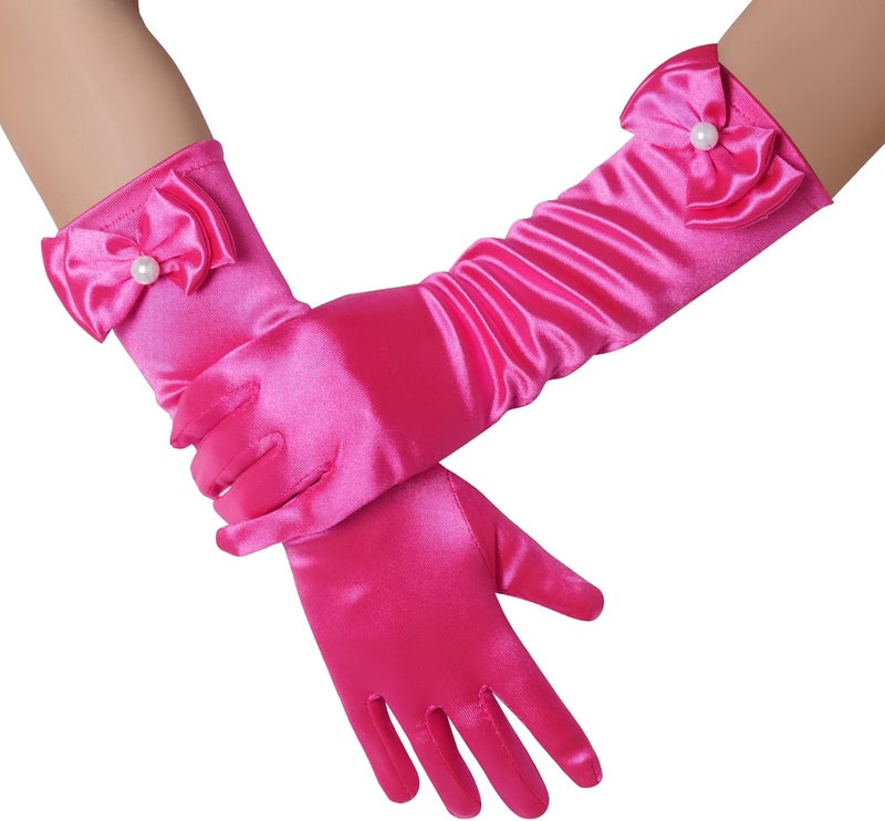Yolyoo Girls Princess Gloves,Girl White Long Satin Princess Dress Up Diamonds Bows Gloves for Birthday,Wedding, Costume Party - Image 4