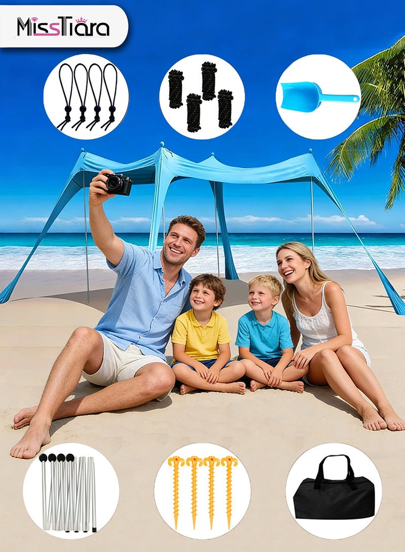 MissTiara Beach Tent Canopy Pop Up, Portable Sunshade, Sun Shade Outdoor Anti-Wind Sun Shelter with Stability Poles, Suitable for Beach Camping Fishing Backyard Picnic - Image 1