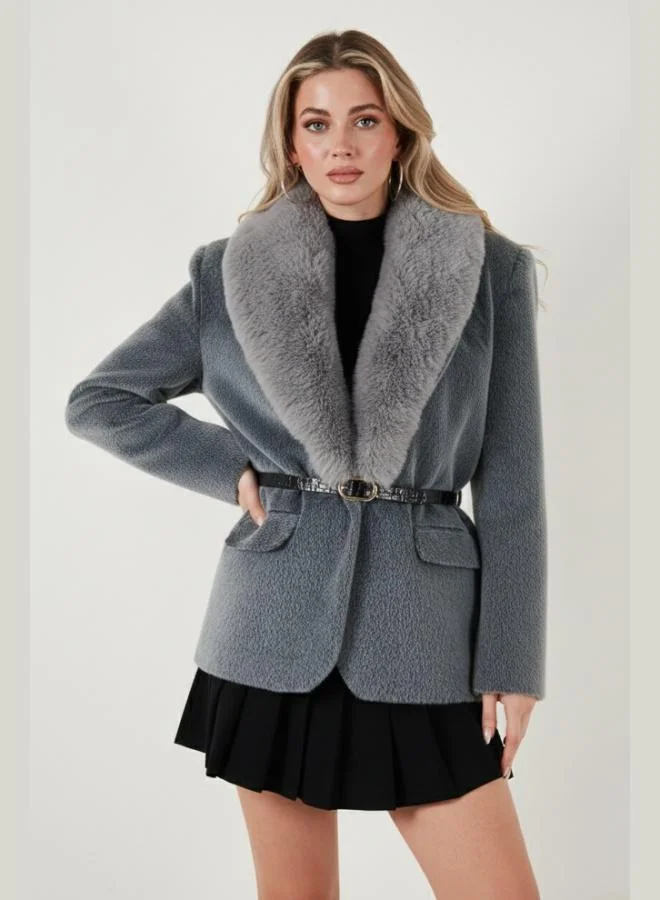 ليلا معطف نسائي بياقة شال وحزام من ليلا