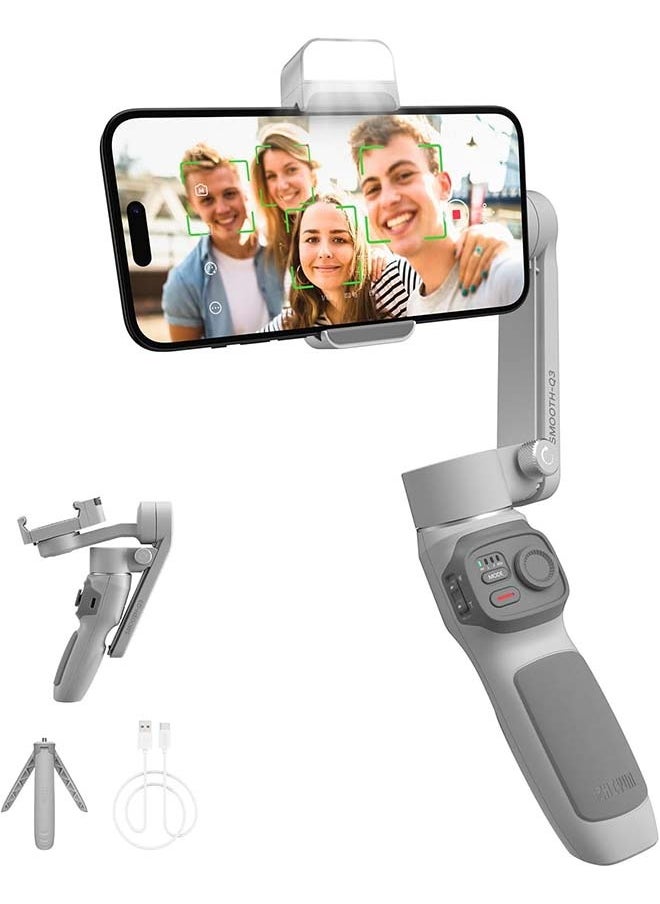 Zhiyun - Zhiyun Smooth Q3, 3-Axis Gimbal Stabilizer for Smartphone with Fill Light and Tripod, Auto Inception Dolly-Zoom Time-Lapse, Portable and Foldable, Gesture Control, Android and iPhone Gimbal - Image 1
