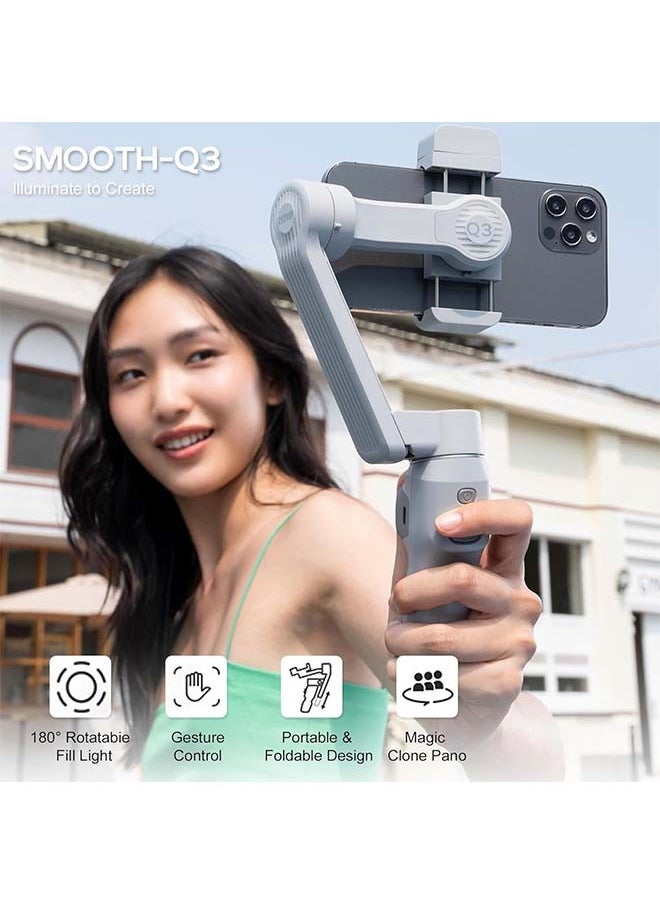 Zhiyun - Zhiyun Smooth Q3, 3-Axis Gimbal Stabilizer for Smartphone with Fill Light and Tripod, Auto Inception Dolly-Zoom Time-Lapse, Portable and Foldable, Gesture Control, Android and iPhone Gimbal - Image 1