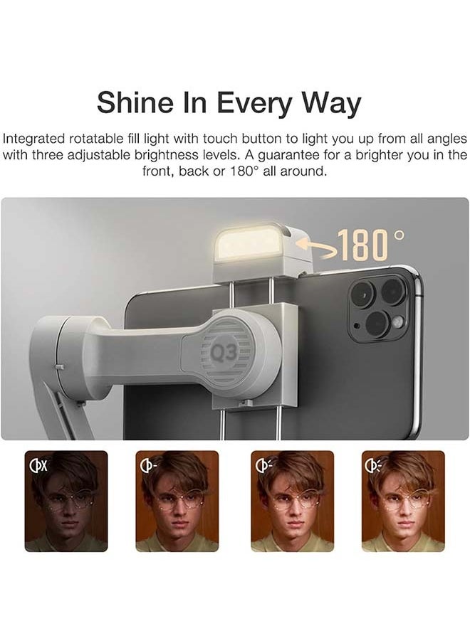 Zhiyun - Zhiyun Smooth Q3, 3-Axis Gimbal Stabilizer for Smartphone with Fill Light and Tripod, Auto Inception Dolly-Zoom Time-Lapse, Portable and Foldable, Gesture Control, Android and iPhone Gimbal - Image 1