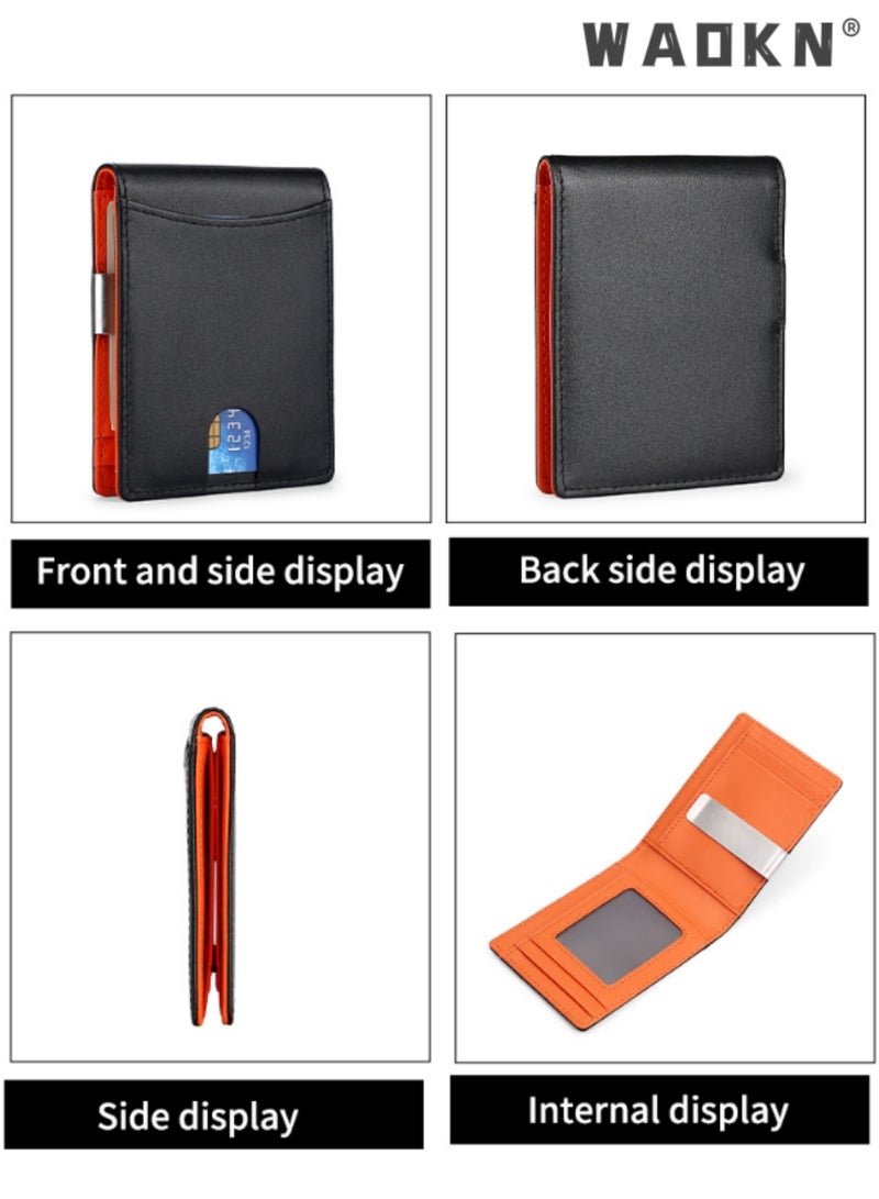WAOKN Wallet for Men Slim Larger Capacity-Leather Money Clip Mens Wallet - RFID Blocking Front Pocket Bifold Wallet - Minimalist Credit Card Holder with ID Window Man Birhtday Present - Image 5