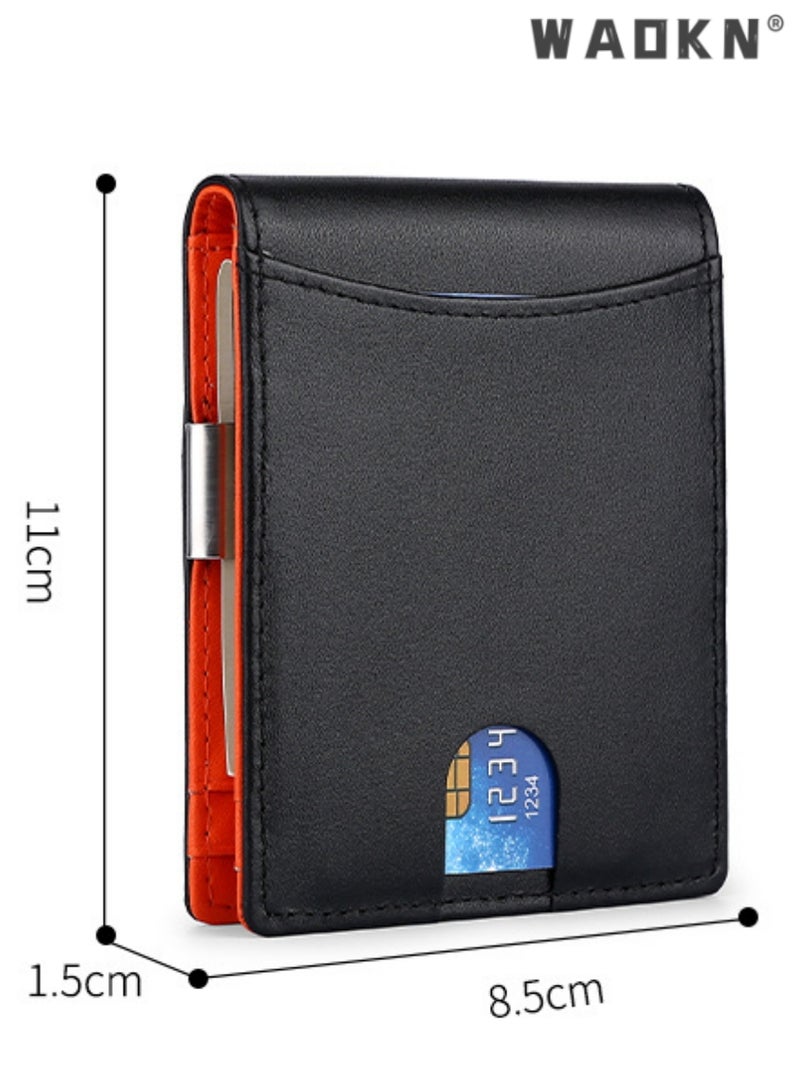 WAOKN Wallet for Men Slim Larger Capacity-Leather Money Clip Mens Wallet - RFID Blocking Front Pocket Bifold Wallet - Minimalist Credit Card Holder with ID Window Man Birhtday Present - Image 4