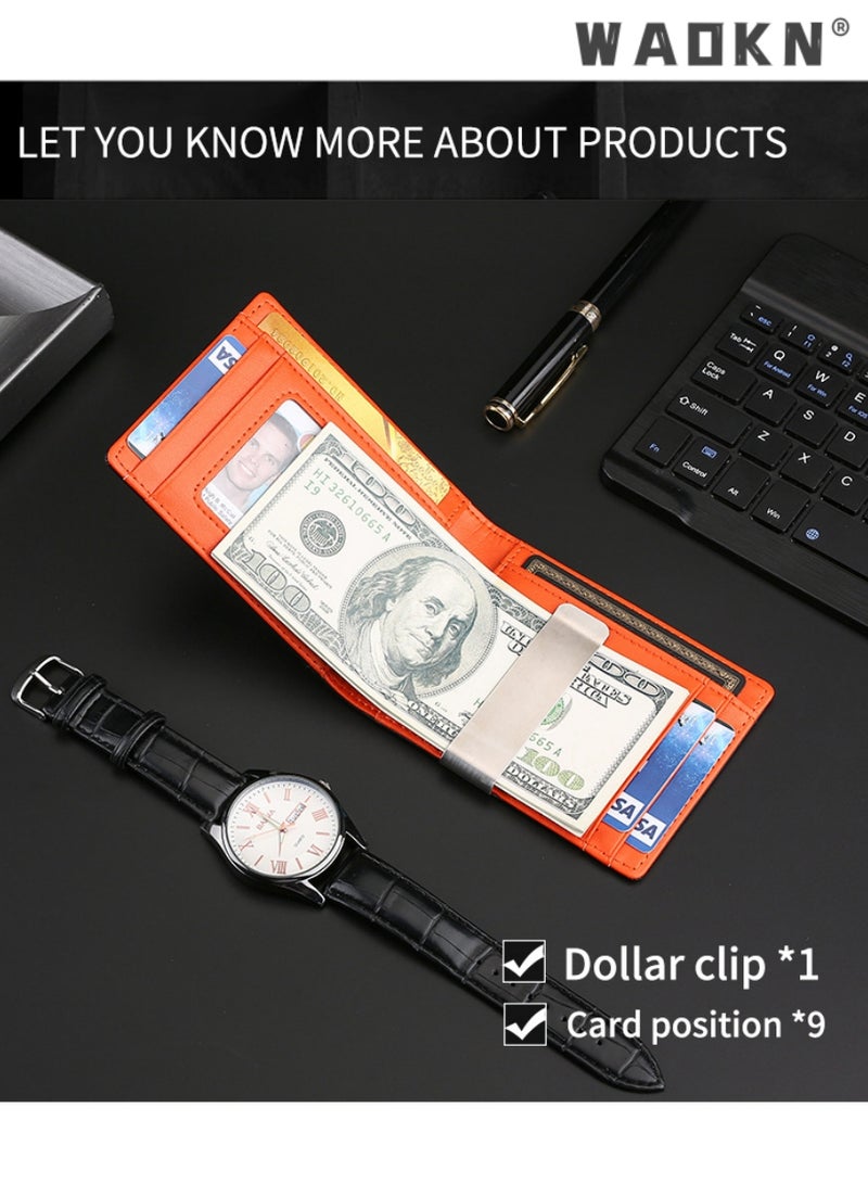 WAOKN Wallet for Men Slim Larger Capacity-Leather Money Clip Mens Wallet - RFID Blocking Front Pocket Bifold Wallet - Minimalist Credit Card Holder with ID Window Man Birhtday Present - Image 2