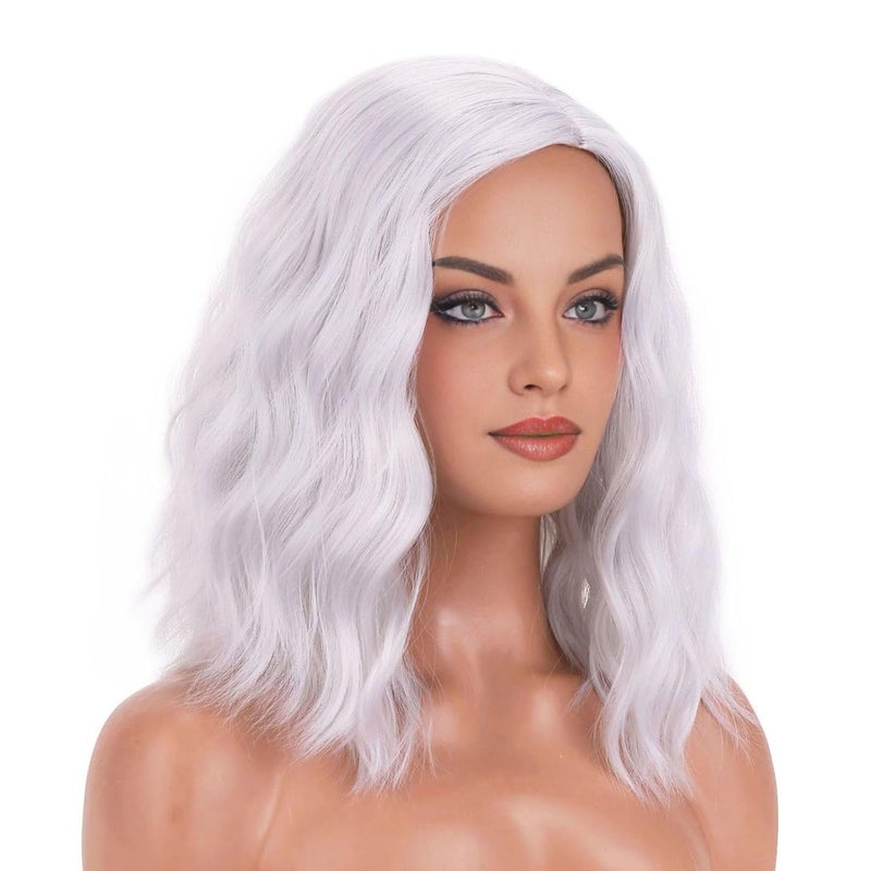 BERON Silver Wig Short Curly Wig Silver White Wigs Women Beach Wave Wigs for Cosplay Costume Party Hairnet Included - Image 2