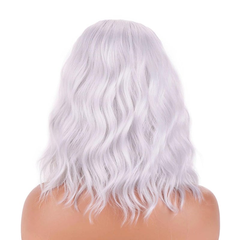 BERON Silver Wig Short Curly Wig Silver White Wigs Women Beach Wave Wigs for Cosplay Costume Party Hairnet Included - Image 4