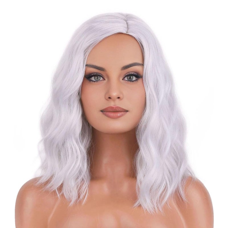 BERON Silver Wig Short Curly Wig Silver White Wigs Women Beach Wave Wigs for Cosplay Costume Party Hairnet Included - Image 1