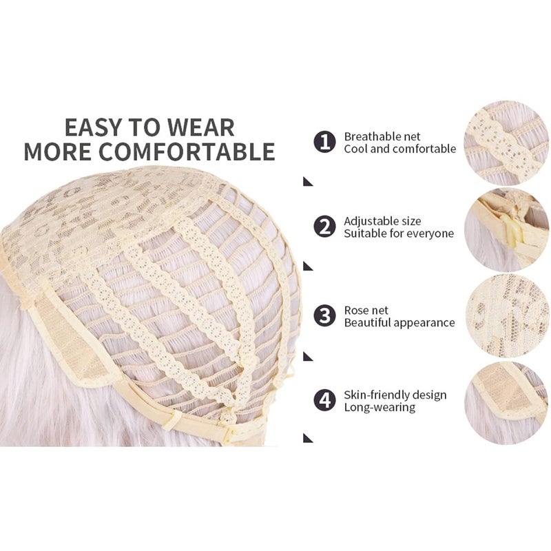 BERON Silver Wig Short Curly Wig Silver White Wigs Women Beach Wave Wigs for Cosplay Costume Party Hairnet Included - Image 5