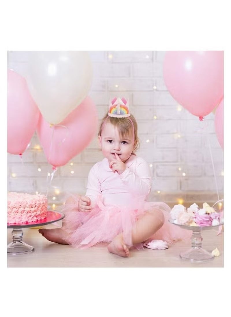 Unewshi Rainbow Crown Hat Pink Birthday Party Crown Headband Glitter Crown for Baby Girl’s First Birthday, Cute Mini Hat  - Image 5
