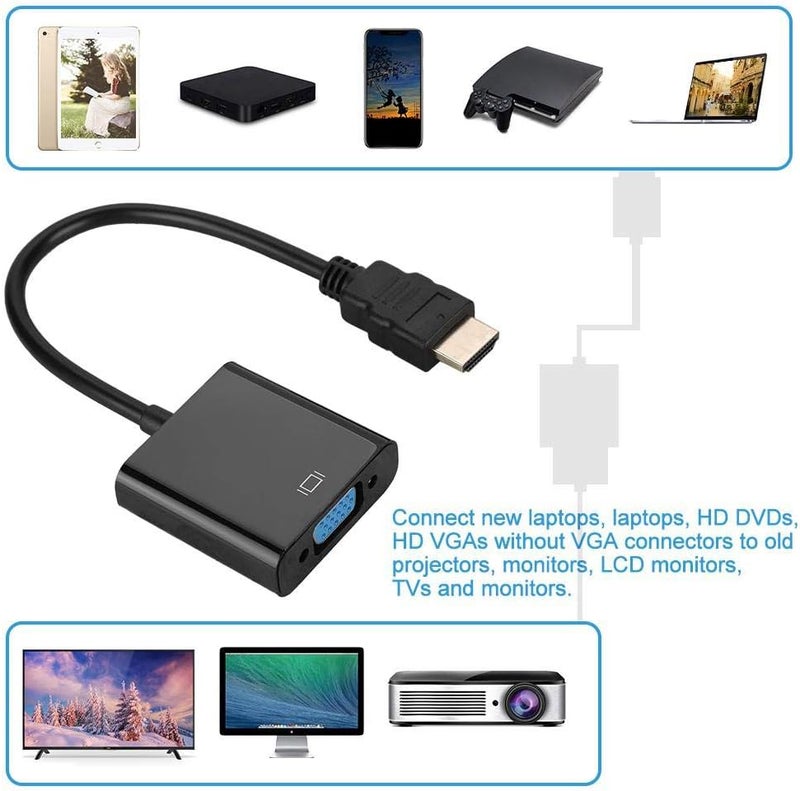 كلاراكو كابل محول فيديو HDMI ذكر إلى VGA أنثى بدقة 720 بكسل/1080 بكسل لأجهزة الكمبيوتر المحمولة وأجهزة الاستقبال عالية الدقة ومشغلات الأقراص الصلبة - Image 3