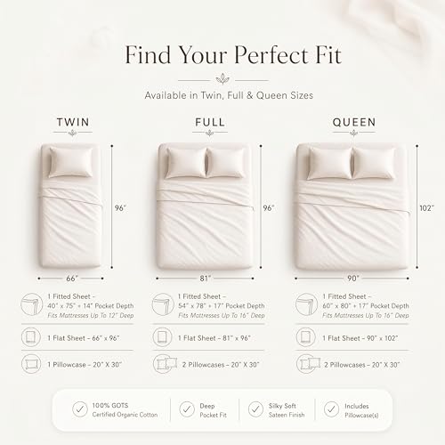 MakeMake Organics Organic Queen Sheet Set GOTS Certified Organic Cotton Sheets Queen Bed Fitted Sheet Flat Sheet Pillowcases Set - Ultra Soft Non Toxic Breathable Ditsy Flowers Peach (Queen, Bloom) - Image 5