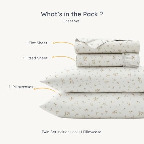 MakeMake Organics Organic Queen Sheet Set GOTS Certified Organic Cotton Sheets Queen Bed Fitted Sheet Flat Sheet Pillowcases Set - Ultra Soft Non Toxic Breathable Ditsy Flowers Peach (Queen, Bloom) - Image 4