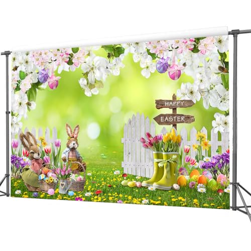 CYLYH 7x5FT Easter Backdrop Spring Flowers Grass Backdrop Colored Egg Rabbit Backdrop for Easter Party Decoration Baby Shower - Image 4