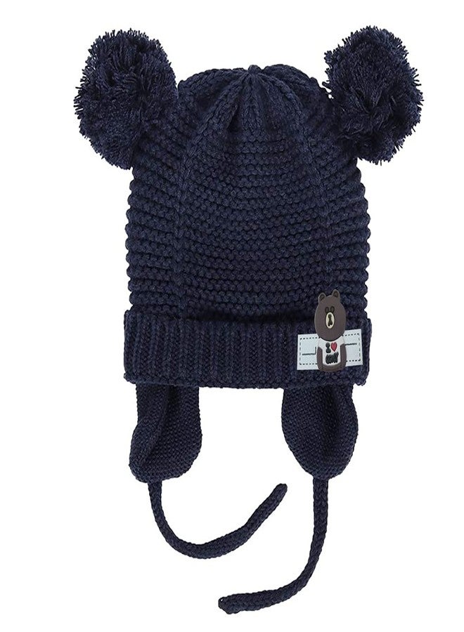 Zeki Baby Boys & Girls Pom Pom Earflap Beanie Cap (Black,2-4 Years) - Image 2