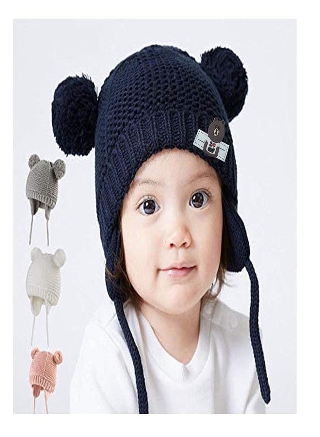 Zeki Baby Boys & Girls Pom Pom Earflap Beanie Cap (Black,2-4 Years) - Image 3