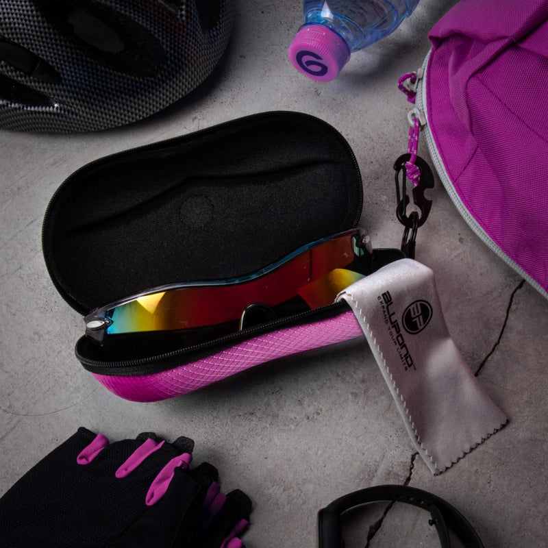 BLUPOND BLUPOND Sunglasses Case Semi Hard EVA Shell with Metal Hanging Hook Belt Clip Sun Glasses Storage (Pink/Pink)  - Image 2
