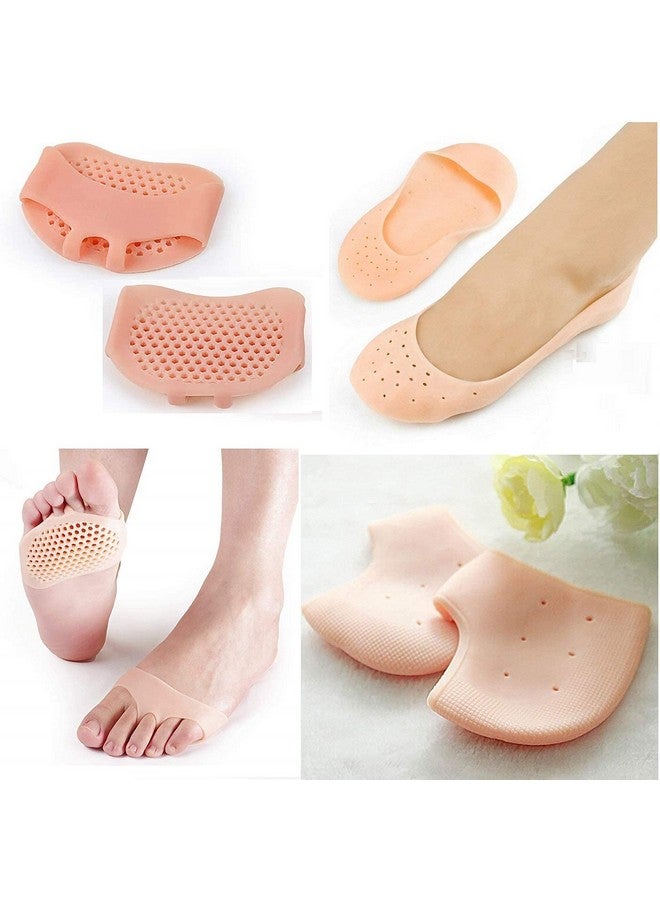 Devera Moisturizing Silicon Socks Combo of Anti Crack Half Heel Silicone and Toe Sleeve Forefoot Pads For Pain Relief Front Gel Full Length Foot Cracks Protector Foot-Care Men Women Beige Free Size (Foot+Toe+Heel) - Image 3