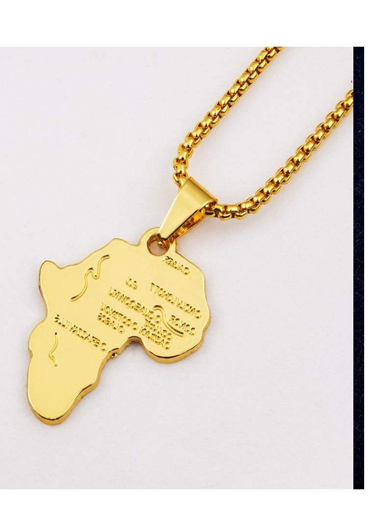 Africa Map Pendant and Letter Carved Design Map of Africa Shaped 18k Gold Plated Necklace, African gift for her, UNISEX African Pendant Gift - Image 1