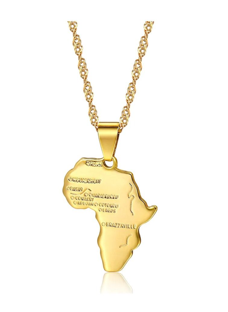 Africa Map Pendant and Letter Carved Design Map of Africa Shaped 18k Gold Plated Necklace, African gift for her, UNISEX African Pendant Gift - Image 2