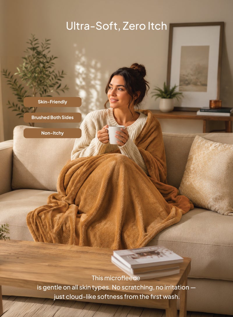 Elega Decor Flannel Blanket – Single (150x200 cm) – Solid Orange | Ultra-Soft, Premium Brushed Polyester, All-Season Comfort - Image 3