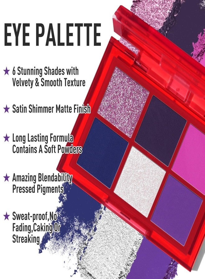 BOBISUKA Eyeshadow Makeup Palette + Matte Lipstick Kit, 6 Colors Purple Blue Pink Shimmer Matte Eye Shadow Pallet with Purple Liquid Lipgloss Set for Halloween, Costume, Cosplay, Witch, Ursula Makeup - Image 2