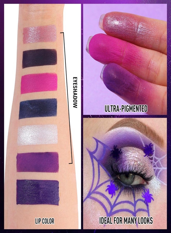 BOBISUKA Eyeshadow Makeup Palette + Matte Lipstick Kit, 6 Colors Purple Blue Pink Shimmer Matte Eye Shadow Pallet with Purple Liquid Lipgloss Set for Halloween, Costume, Cosplay, Witch, Ursula Makeup - Image 4