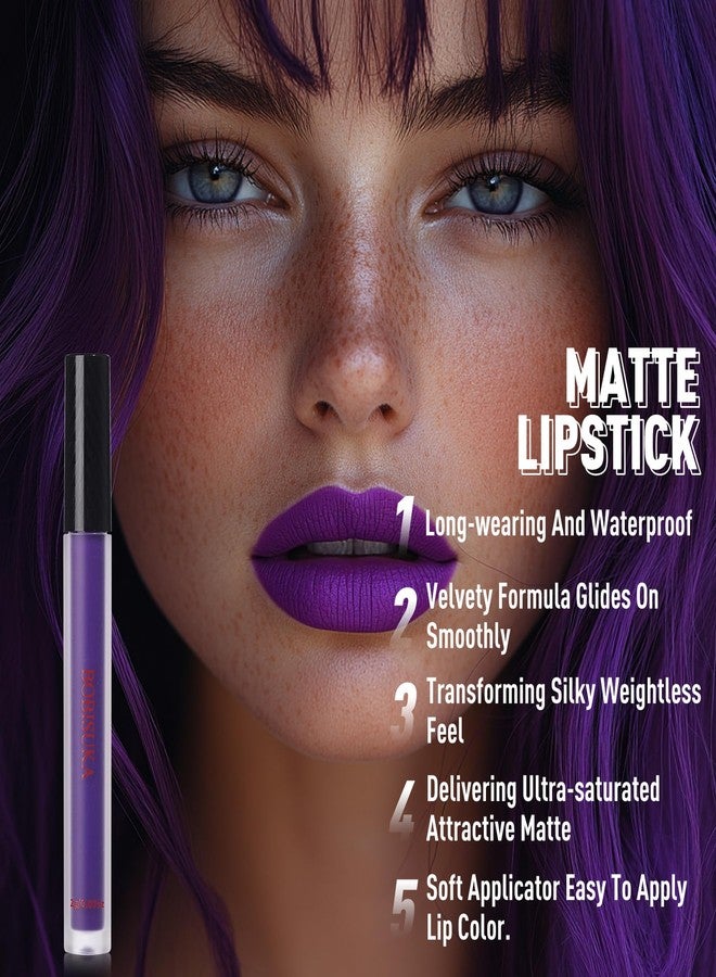 BOBISUKA Eyeshadow Makeup Palette + Matte Lipstick Kit, 6 Colors Purple Blue Pink Shimmer Matte Eye Shadow Pallet with Purple Liquid Lipgloss Set for Halloween, Costume, Cosplay, Witch, Ursula Makeup - Image 3