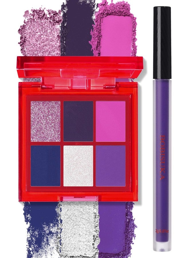 BOBISUKA Eyeshadow Makeup Palette + Matte Lipstick Kit, 6 Colors Purple Blue Pink Shimmer Matte Eye Shadow Pallet with Purple Liquid Lipgloss Set for Halloween, Costume, Cosplay, Witch, Ursula Makeup - Image 1