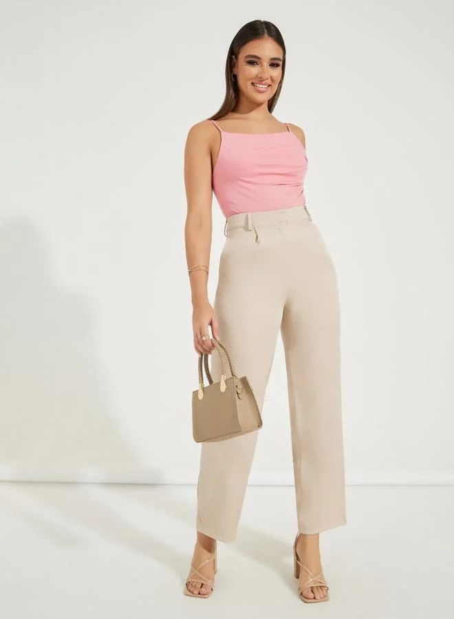 Styli High Rise Straight Fit Pants with Belt Loops