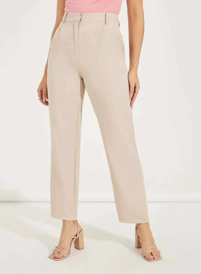 Styli High Rise Straight Fit Pants with Belt Loops
