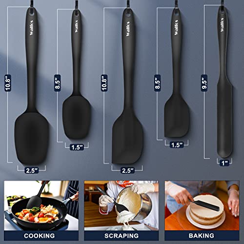 Walfos Silicone Spatula Set of 5 - (600°F) High Heat Resistant Kitchen Scraper Spatulas, One-Pieces Seamless Design, Perfect for Cooking Mixing & Baking - BPA Free and Dishwasher Safe,black - Image 4