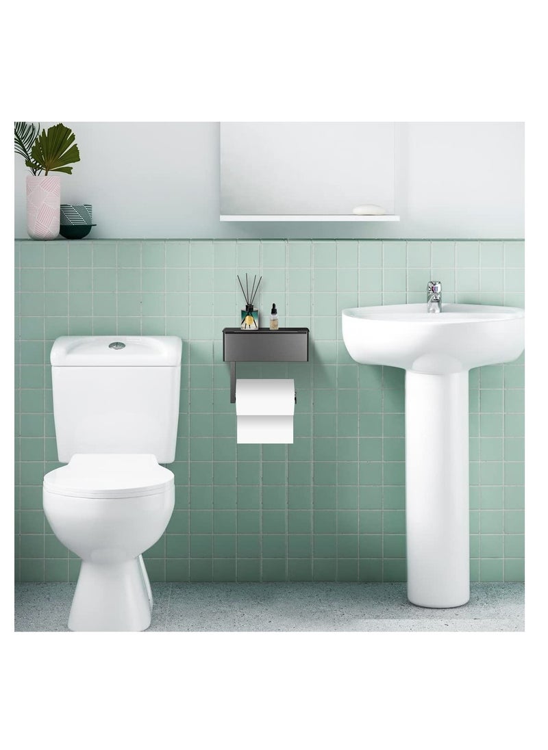 Generic - Toilet Paper Holder with Shelf and Flushable Wipes Dispenser, Adhesive Toilet Paper Holder with Storage, Stainless Steel Toilet Paper Holder Wall Mount for Bathroom - Image 1