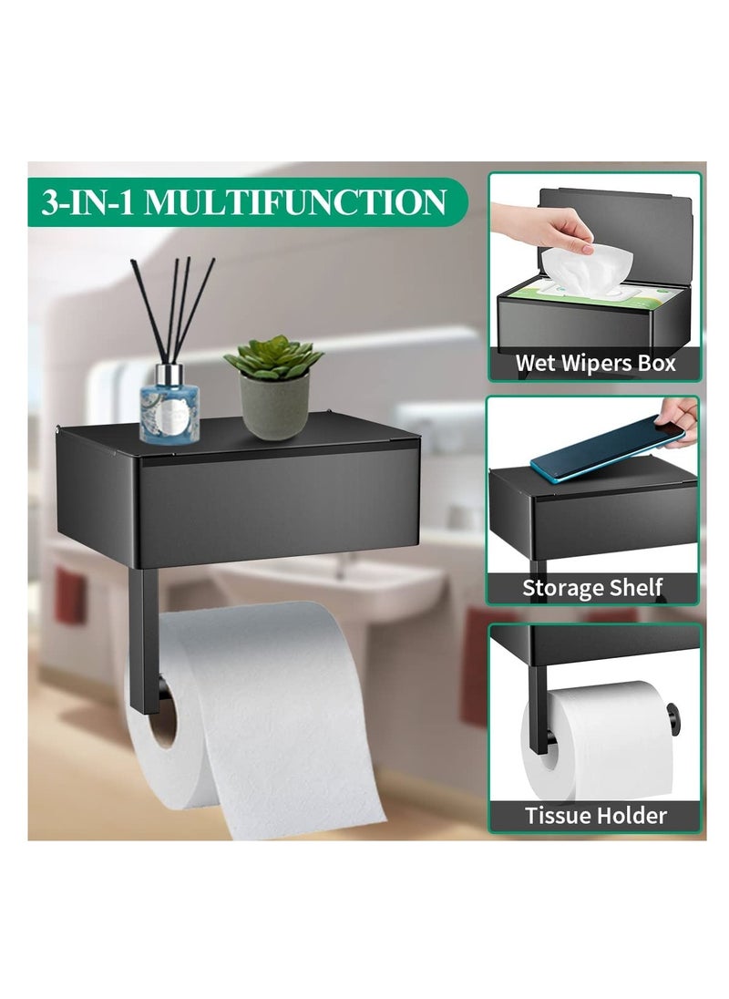 Generic - Toilet Paper Holder with Shelf and Flushable Wipes Dispenser, Adhesive Toilet Paper Holder with Storage, Stainless Steel Toilet Paper Holder Wall Mount for Bathroom - Image 1