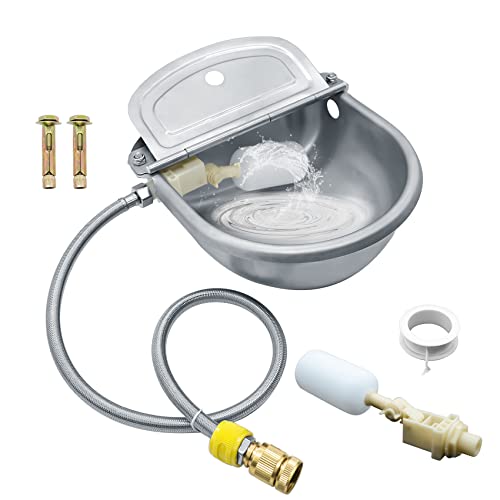 COMVIEE Automatic Animal Drinking Water Bowl, 304 Stainless Steel Waterer for Dog Horse Goat Pig Cow, Livestock Water Trough Dispenser with Pipe Hose, 2 Float Valves, Quick Connecter, Expansion Bolt - Image 1