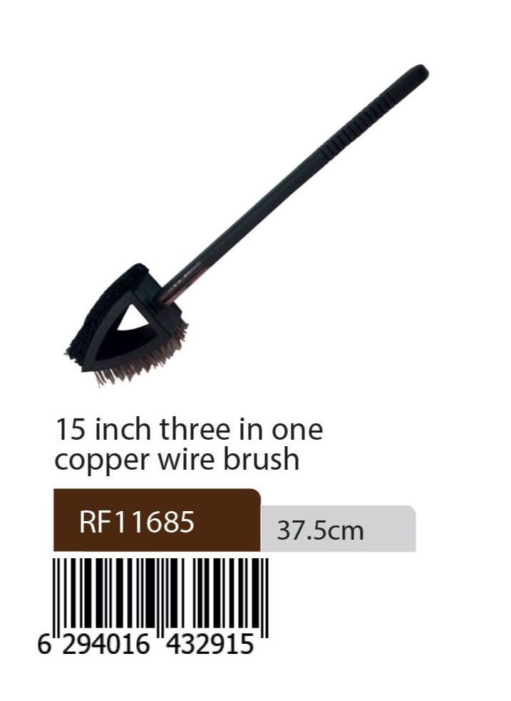 Royalford - Royalford 3-IN-1 Copper Wire Brush- RF11685 15" BBQ Grill Cleaning Brush - Image 1