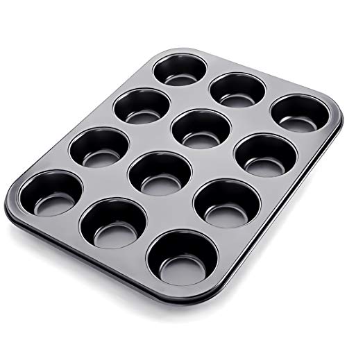 Kingrol 12-Cup Muffin & Cupcake Pans, Set of 3 Baking Pans, Non-stick Bakeware, 1.1" Deep - Image 2
