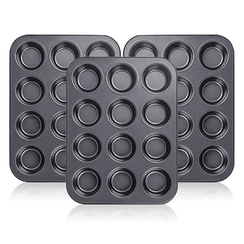 Kingrol 12-Cup Muffin & Cupcake Pans, Set of 3 Baking Pans, Non-stick Bakeware, 1.1" Deep - Image 1