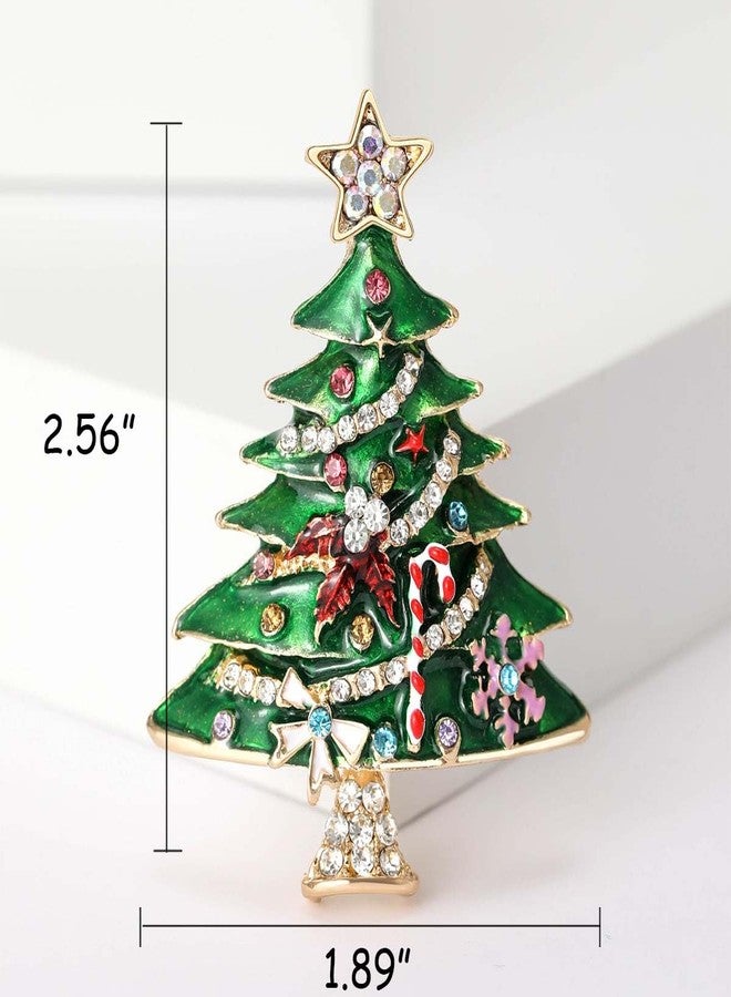 PINCHUAN Christmas Pins for Women Christmas Tree Brooches Rhinestone Christmas Theme Brooch Christmas Wreath Brooch Women Christmas Jewelry Pins Christmas Party Accessories-Green tree - Image 2