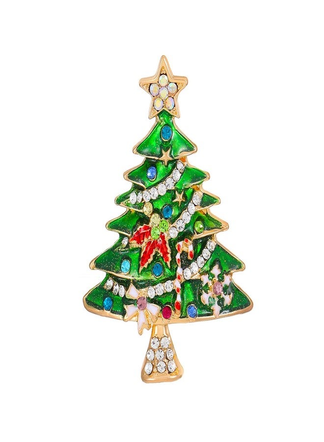 PINCHUAN Christmas Pins for Women Christmas Tree Brooches Rhinestone Christmas Theme Brooch Christmas Wreath Brooch Women Christmas Jewelry Pins Christmas Party Accessories-Green tree - Image 1